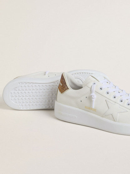 Women’s Purestar with white leather star and brown crystal heel tab - Golden Goose Women