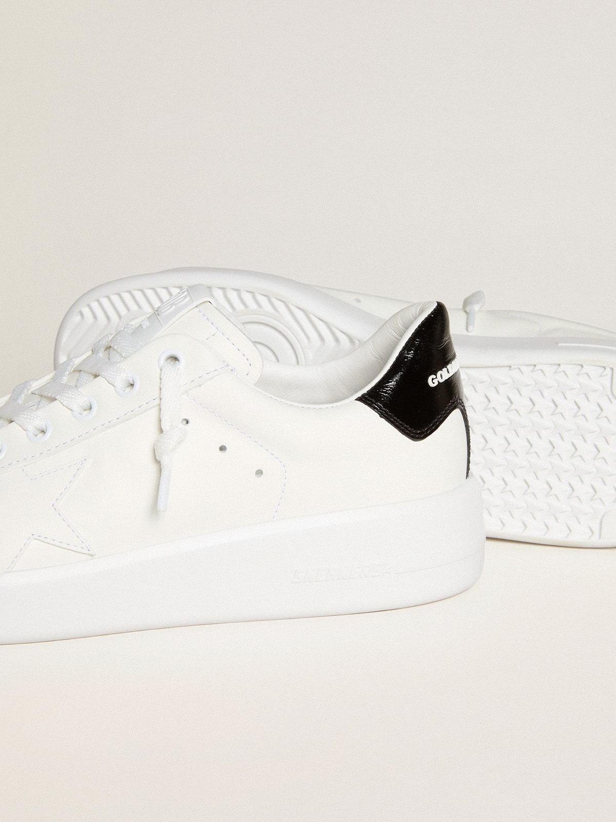 Women's Purestar with leather star and black patent leather heel tab - Golden Goose Women
