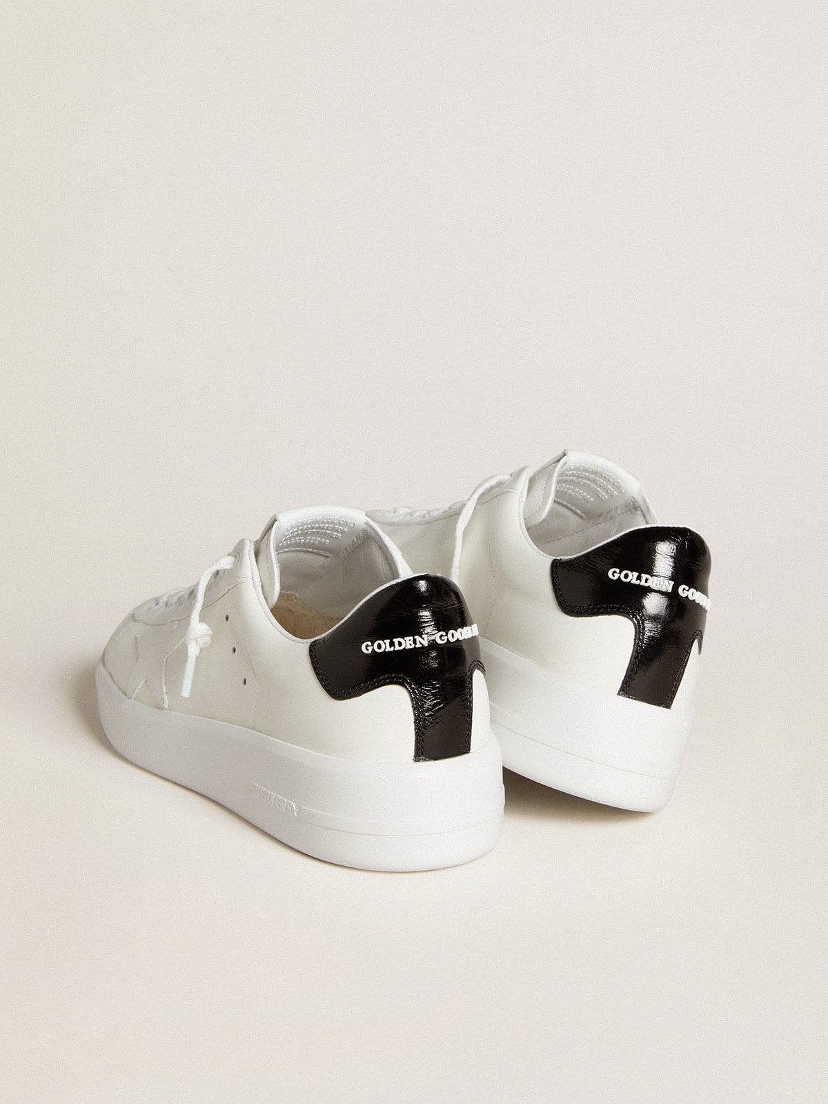 Women's Purestar with leather star and black patent leather heel tab - Golden Goose Women