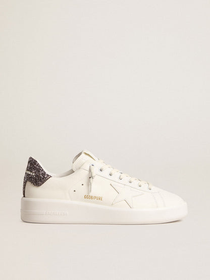 Women’s Purestar with white leather star and anthracite glitter heel tab - Golden Goose Women