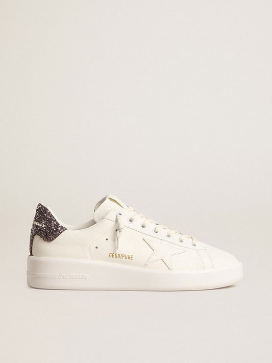 Women’s Purestar with white leather star and anthracite glitter heel tab - Golden Goose Women