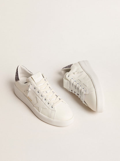 Women’s Purestar with white leather star and anthracite glitter heel tab - Golden Goose Women