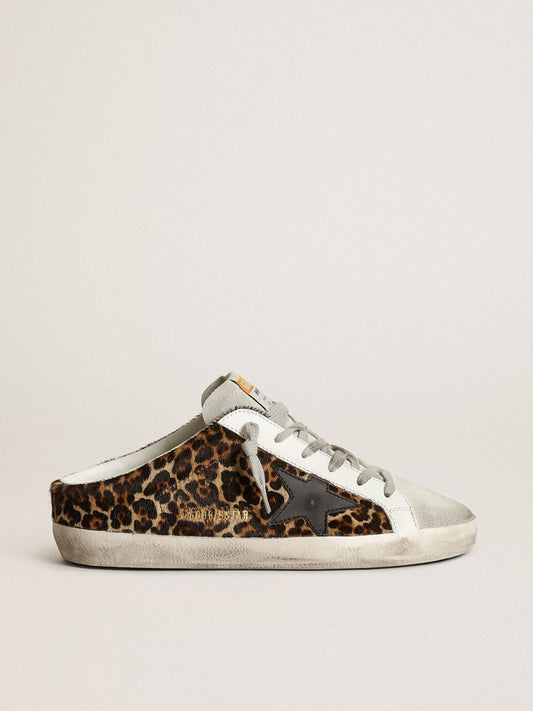Women's Super-Star Sabot in leopard print pony skin with black star - Golden Goose Women
