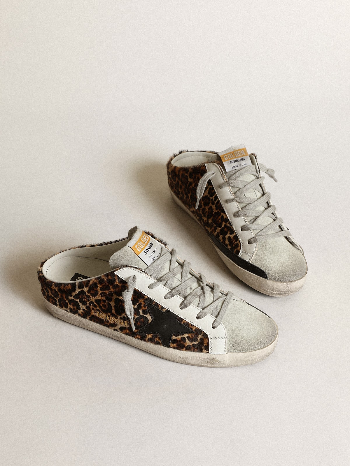 Women's Super-Star Sabot in leopard print pony skin with black star - Golden Goose Women