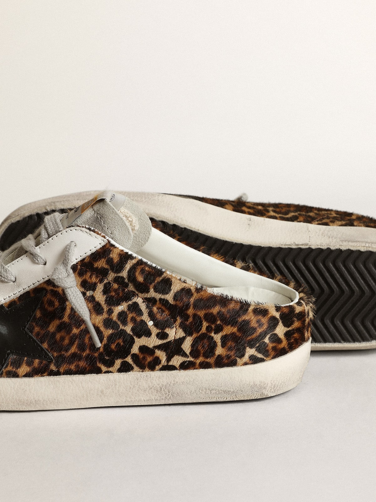Women's Super-Star Sabot in leopard print pony skin with black star - Golden Goose Women
