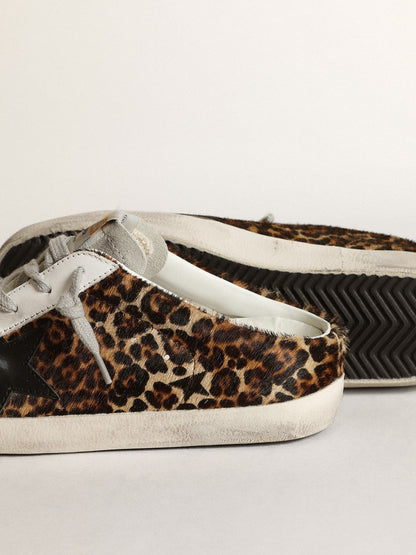 Women's Super-Star Sabot in leopard print pony skin with black star - Golden Goose Women