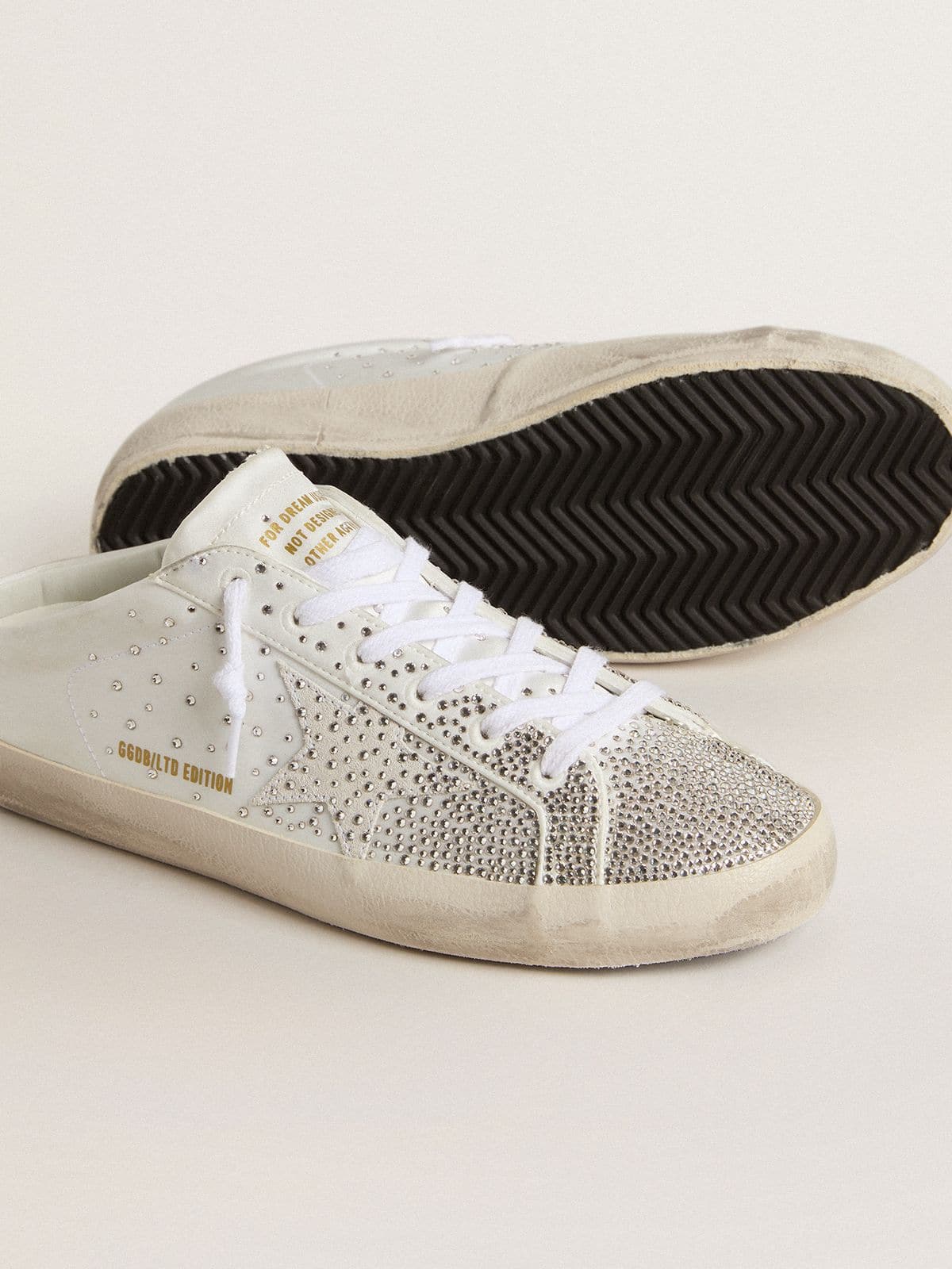 Women’s Super-Star Sabot LTD with gray suede star and Swarovski crystals - Golden Goose Women