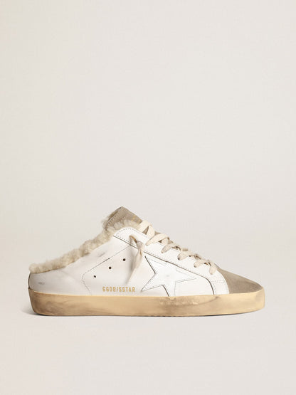 Super-Star Sabots with white leather star and shearling lining - Golden Goose Women
