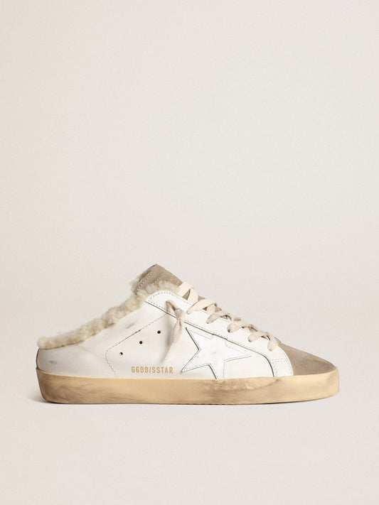 Super-Star Sabots with white leather star and shearling lining - Golden Goose Women
