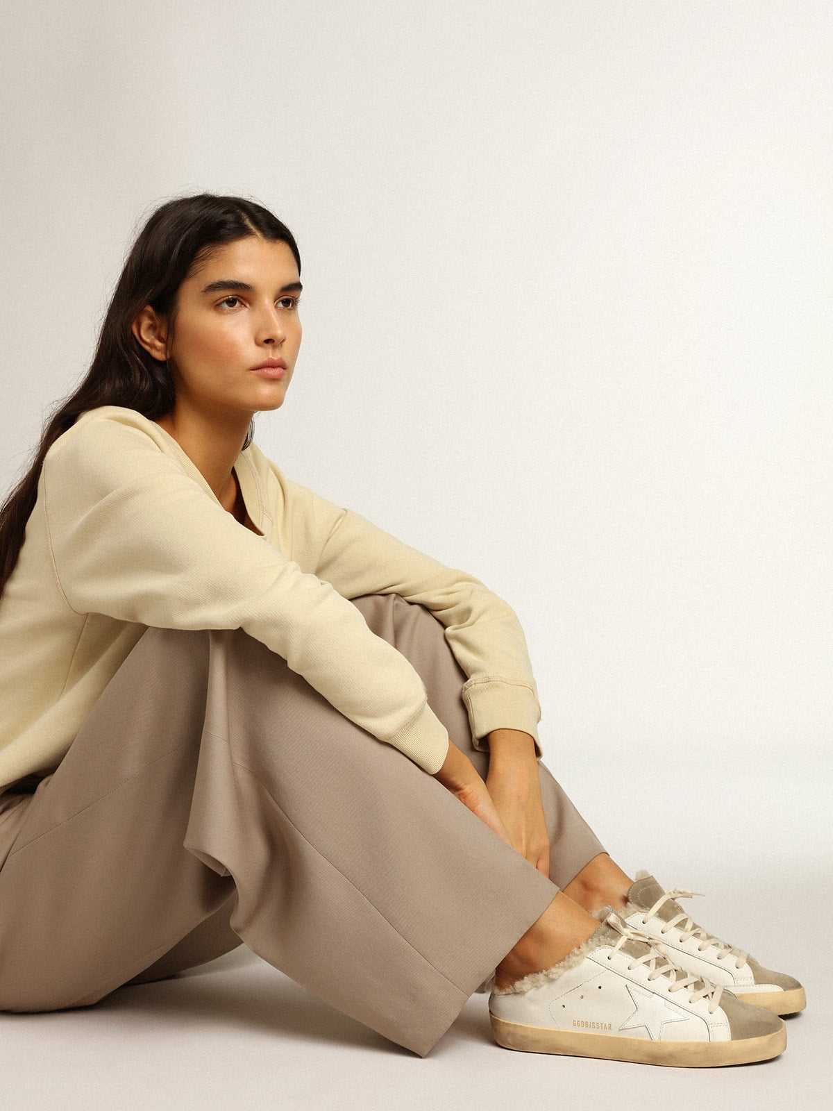 Super-Star Sabots with white leather star and shearling lining - Golden Goose Women