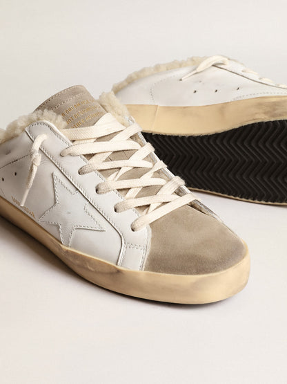 Super-Star Sabots with white leather star and shearling lining - Golden Goose Women