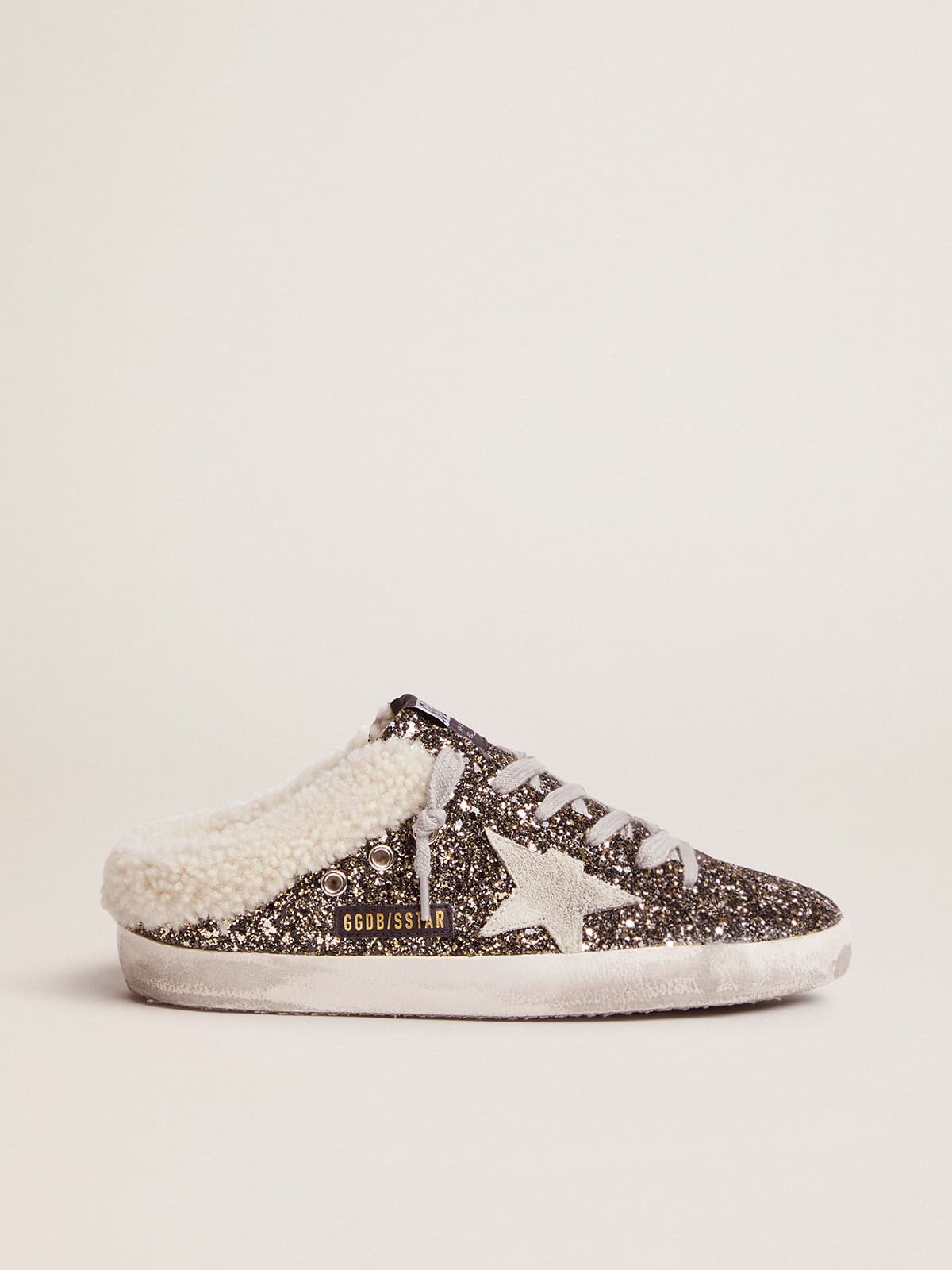 Women's Super-Star Sabot with glitter and shearling interior - Golden Goose Women