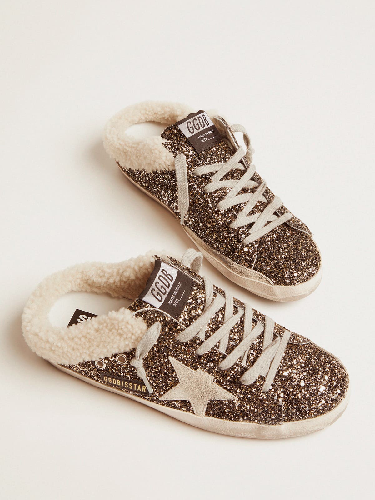 Women's Super-Star Sabot with glitter and shearling interior - Golden Goose Women