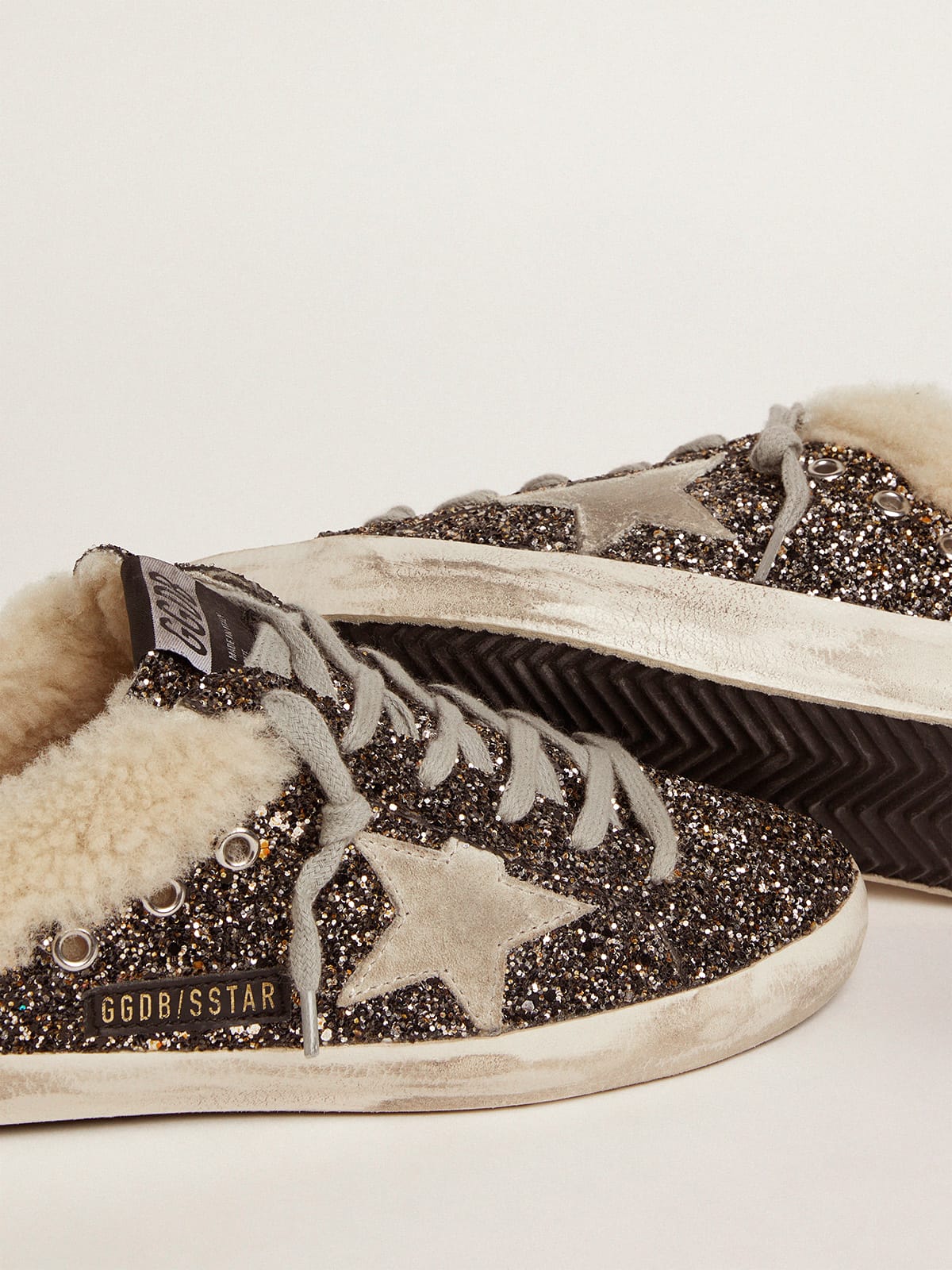 Women's Super-Star Sabot with glitter and shearling interior - Golden Goose Women