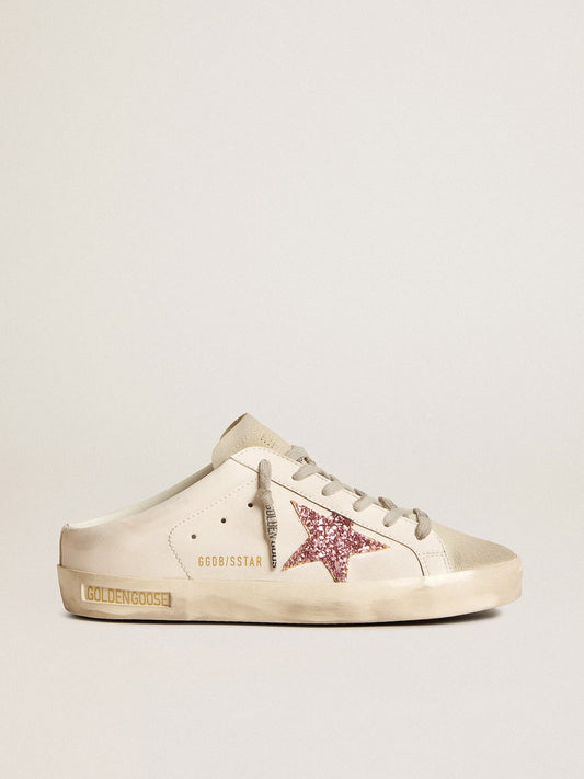 Bio-based Super-Star Sabot with pink glitter star and suede toe - Golden Goose Women