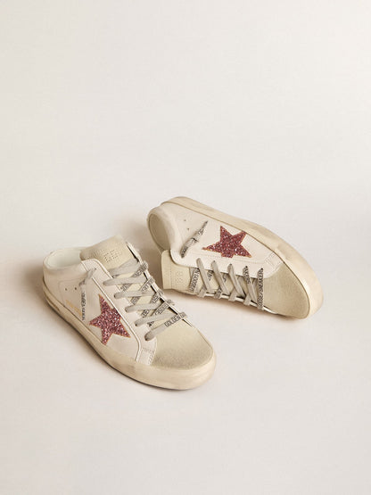 Bio-based Super-Star Sabot with pink glitter star and suede toe - Golden Goose Women