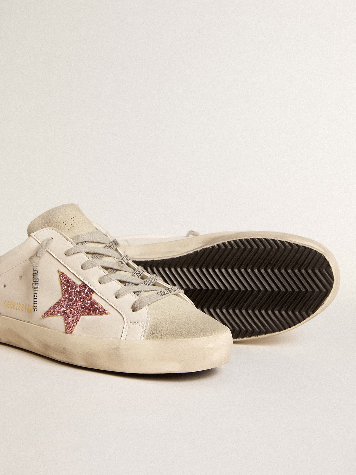 Bio-based Super-Star Sabot with pink glitter star and suede toe - Golden Goose Women