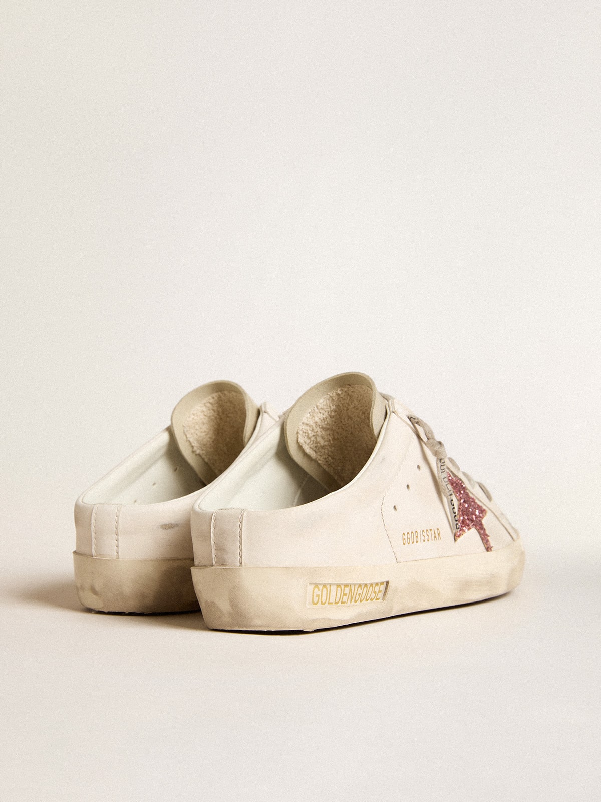 Bio-based Super-Star Sabot with pink glitter star and suede toe - Golden Goose Women