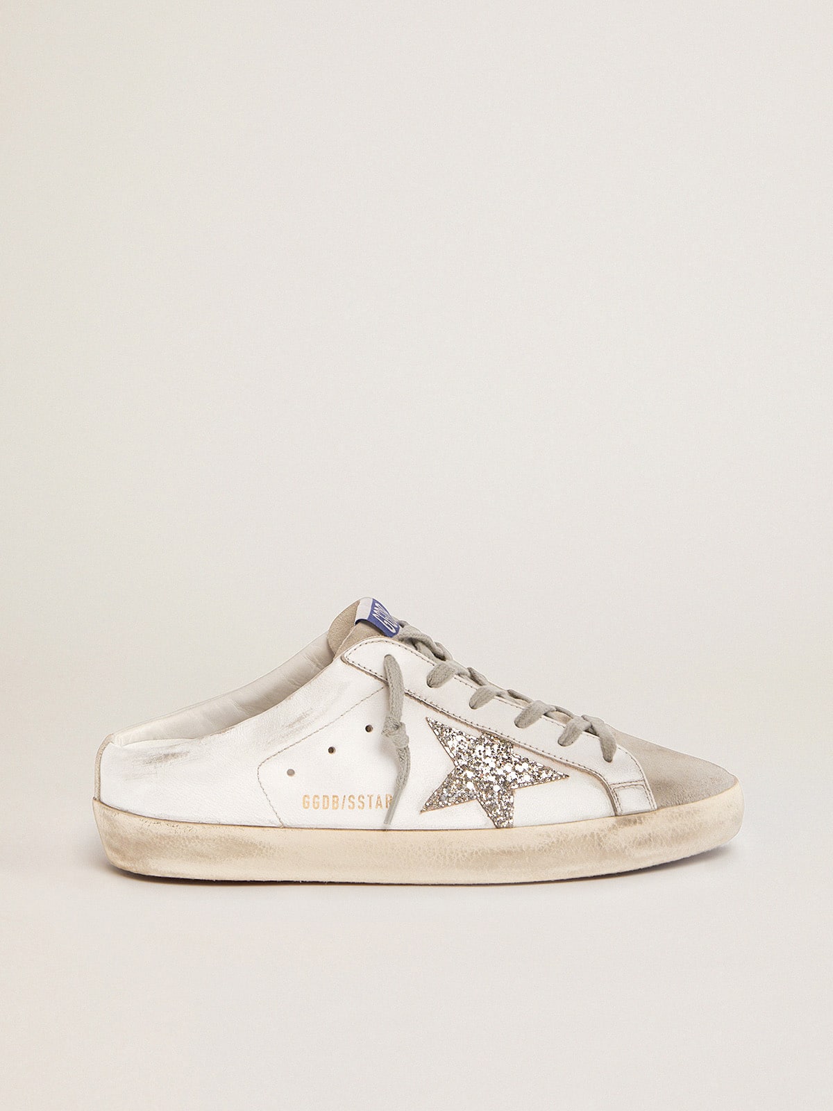 Super-Star Sabot with a platinum glitter star and suede tongue - Golden Goose Women