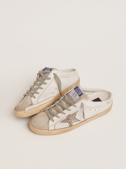 Super-Star Sabot with a platinum glitter star and suede tongue - Golden Goose Women