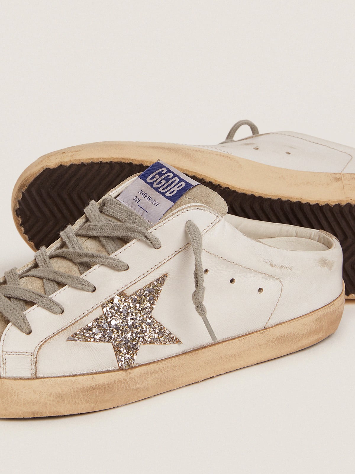 Super-Star Sabot with a platinum glitter star and suede tongue - Golden Goose Women