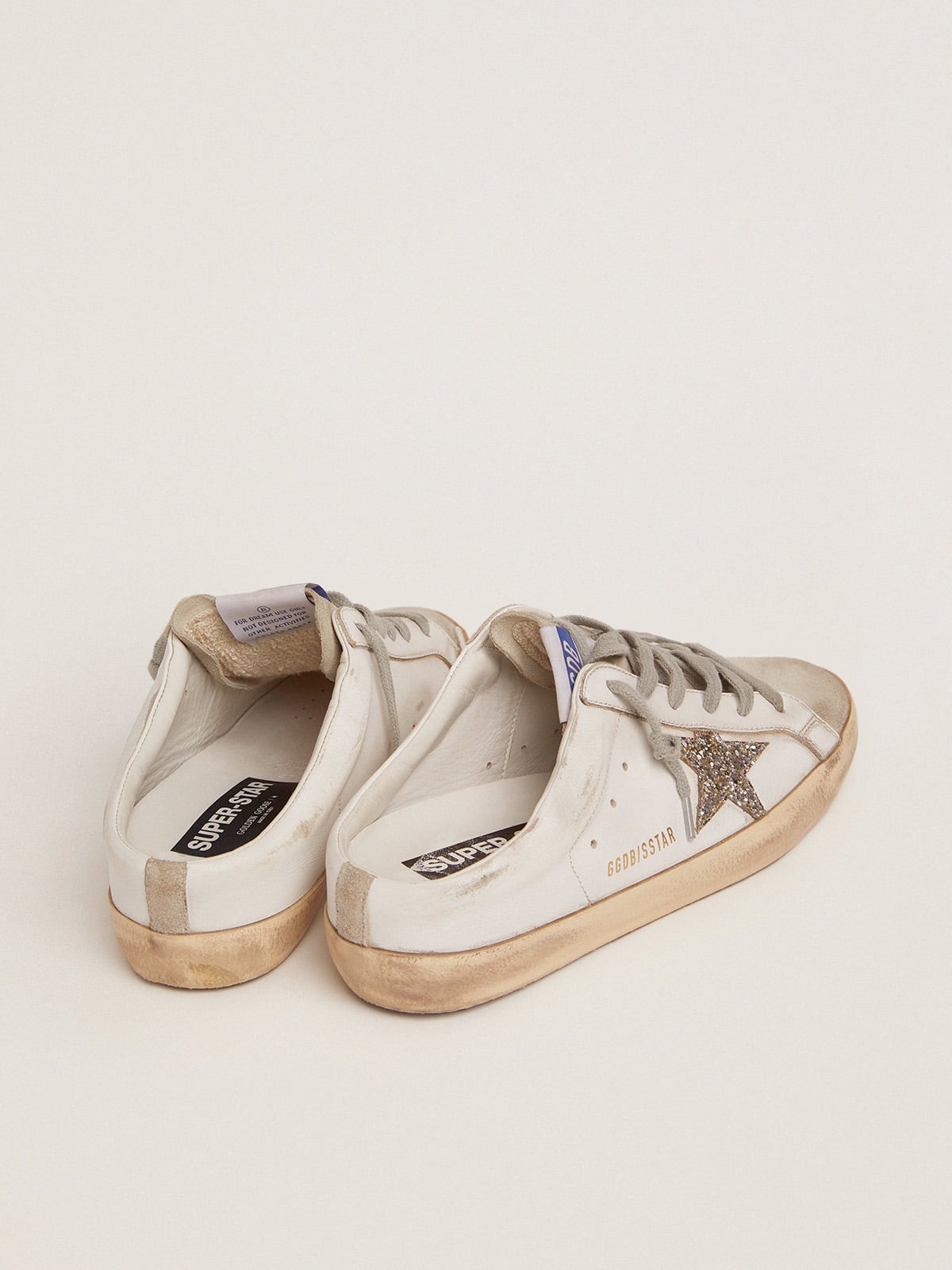 Super-Star Sabot with a platinum glitter star and suede tongue - Golden Goose Women