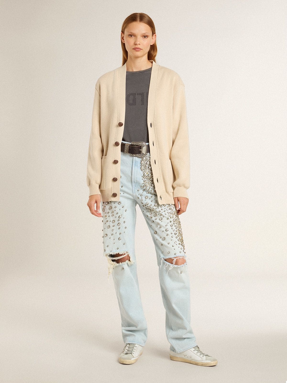Super-Star Sabot with a platinum glitter star and suede tongue - Golden Goose Women