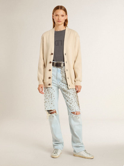 Super-Star Sabot with a platinum glitter star and suede tongue - Golden Goose Women