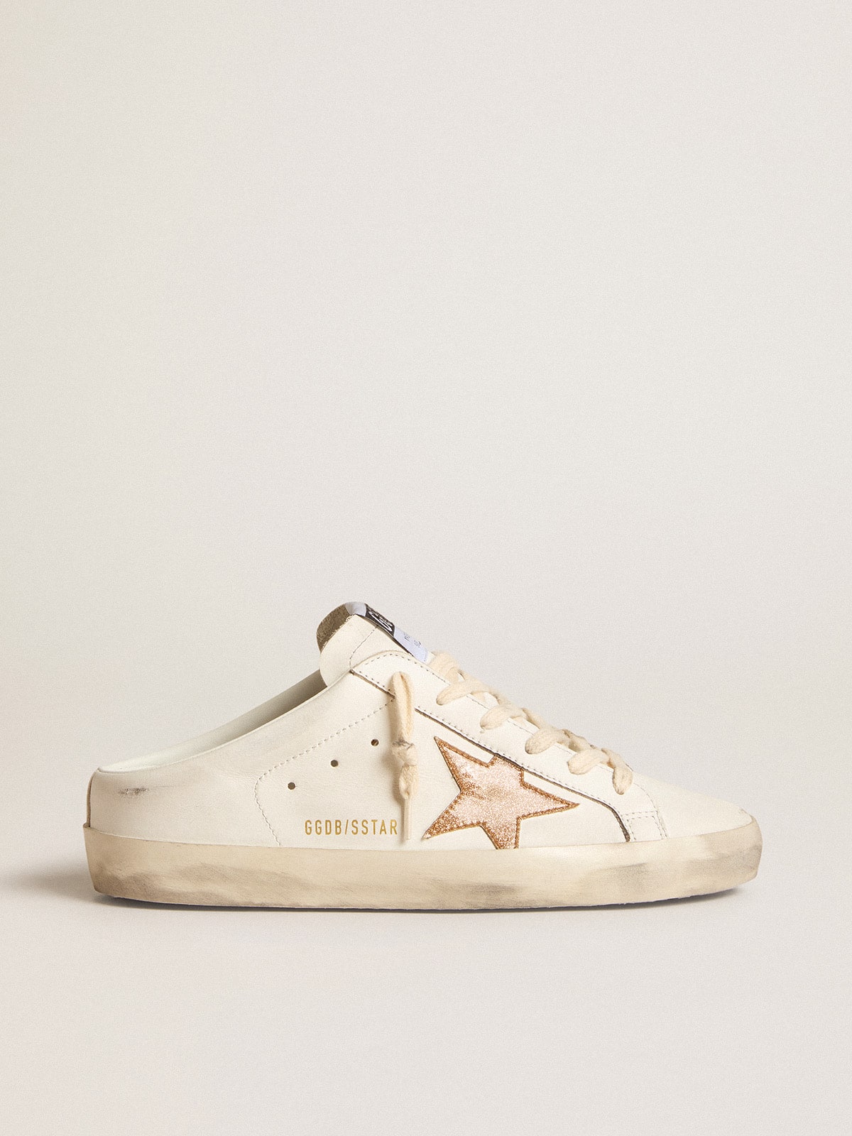 Super-Star Sabots in leather with plasticized gold glitter star - Golden Goose Women