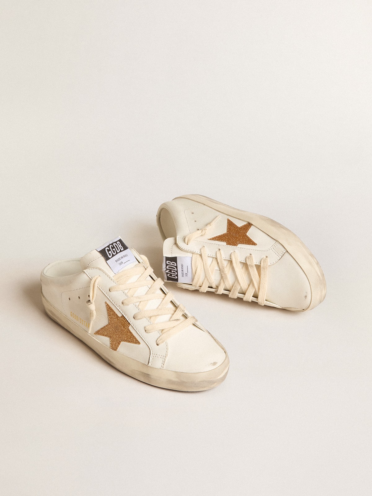 Super-Star Sabots in leather with plasticized gold glitter star - Golden Goose Women