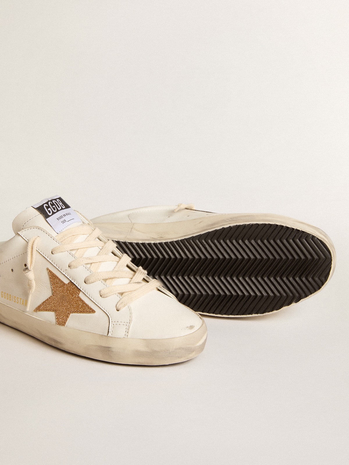 Super-Star Sabots in leather with plasticized gold glitter star - Golden Goose Women
