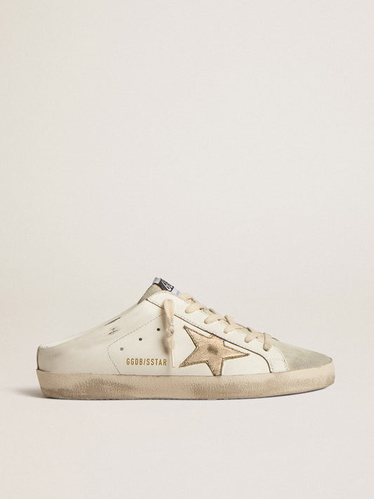 Super-Star Sabots with platinum star and ice-gray suede tongue - Golden Goose Women