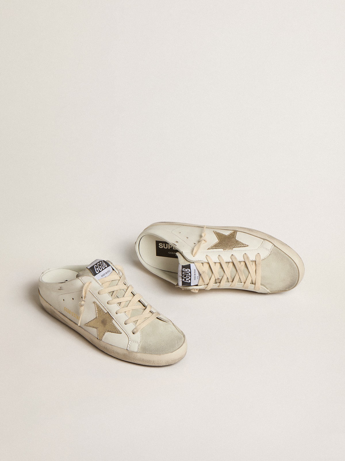 Super-Star Sabots with platinum star and ice-gray suede tongue - Golden Goose Women