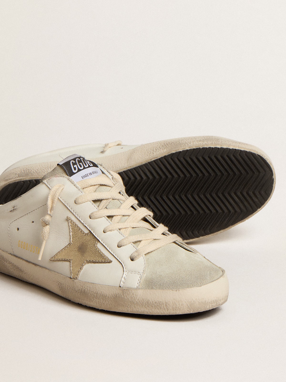 Super-Star Sabots with platinum star and ice-gray suede tongue - Golden Goose Women