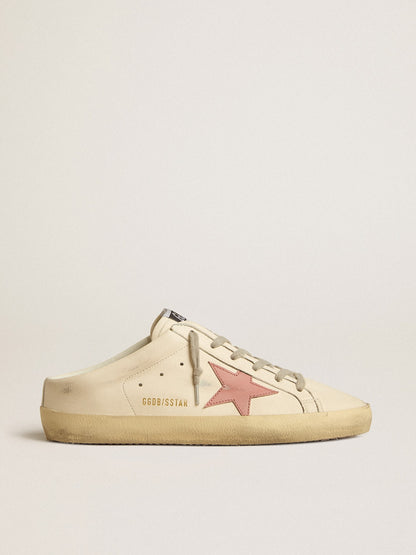 Women's Super-Star Sabots in nappa with pink leather star - Golden Goose Women