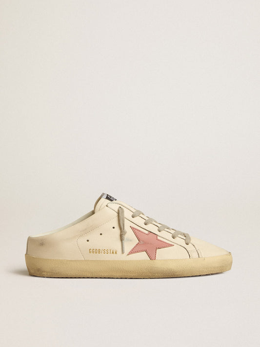 Women's Super-Star Sabots in nappa with pink leather star - Golden Goose Women