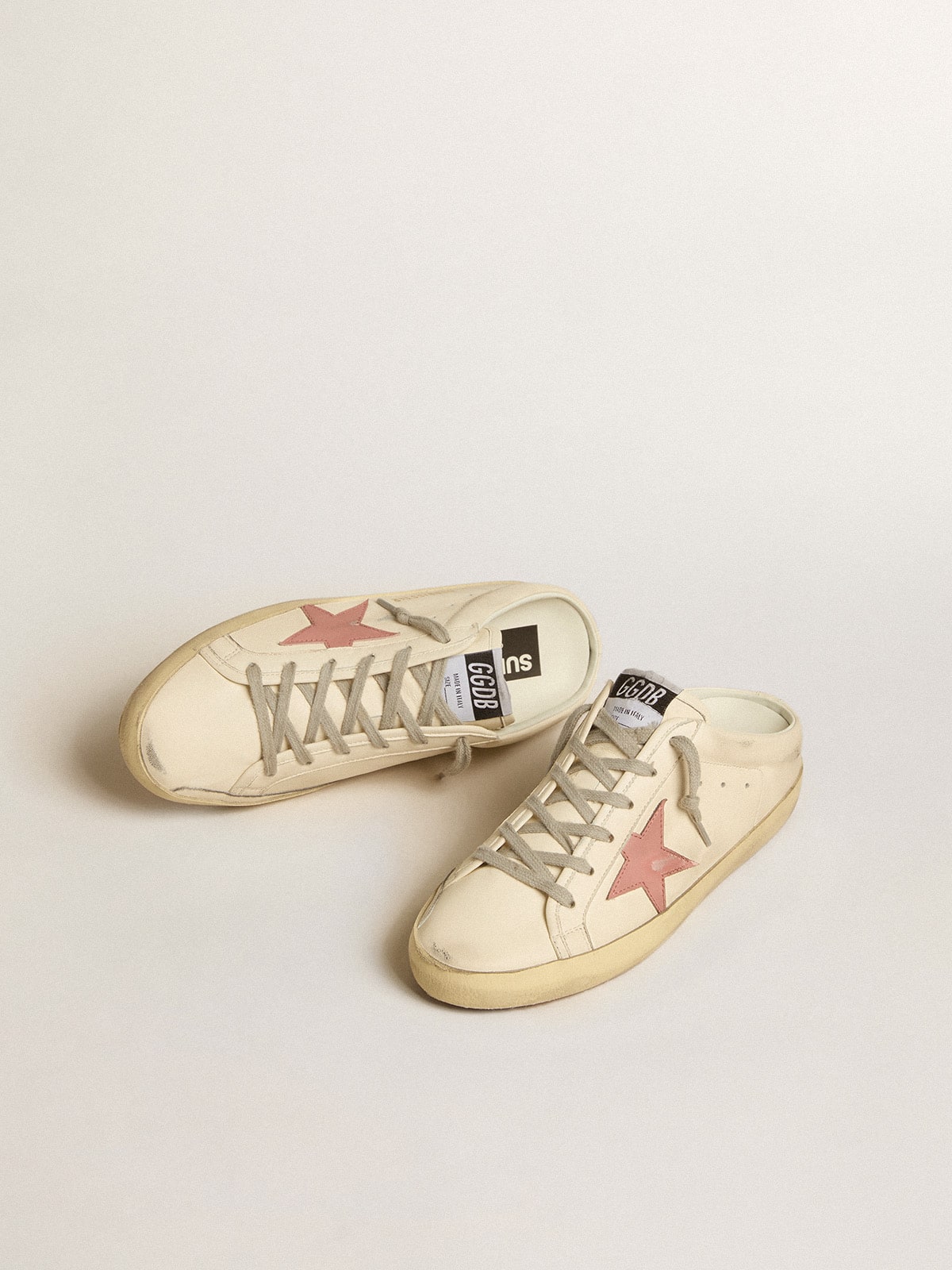 Women's Super-Star Sabots in nappa with pink leather star - Golden Goose Women