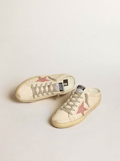 Women's Super-Star Sabots in nappa with pink leather star - Golden Goose Women