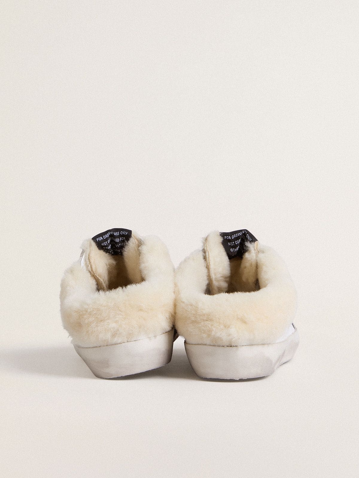Super-Star Sabots in white leather with shearling lining and silver star - Golden Goose Women