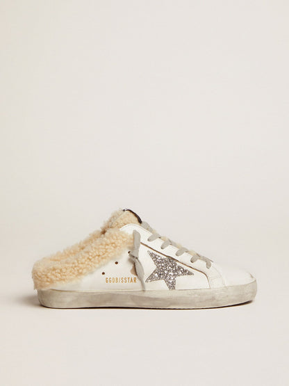 Women's Super-Star Sabot in white leather and shearling lining - Golden Goose Women