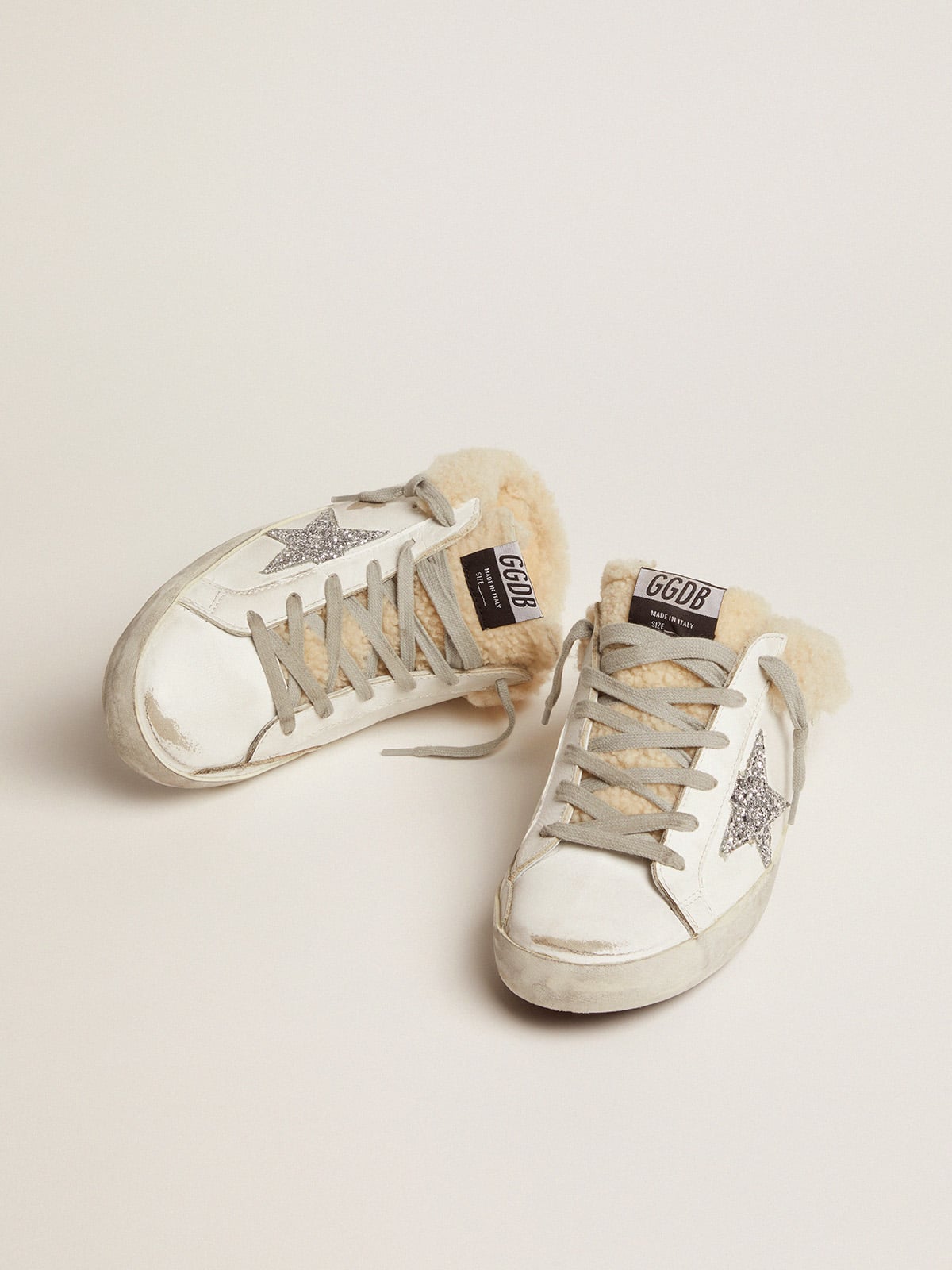 Women's Super-Star Sabot in white leather and shearling lining - Golden Goose Women