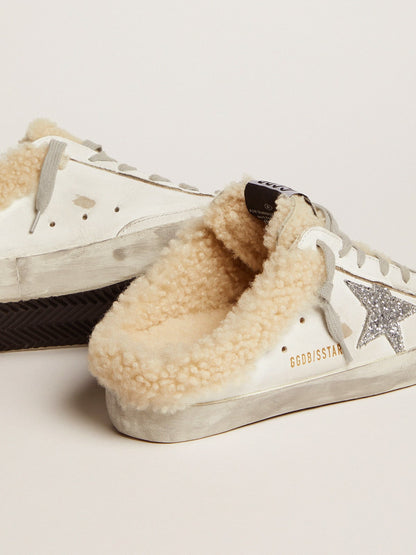 Women's Super-Star Sabot in white leather and shearling lining - Golden Goose Women