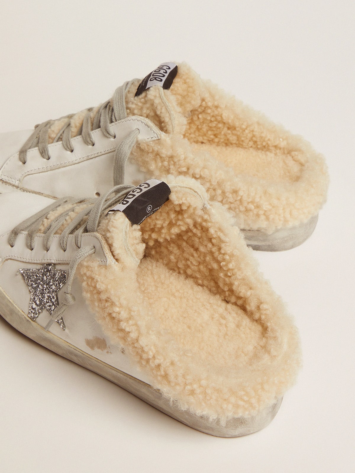 Women's Super-Star Sabot in white leather and shearling lining - Golden Goose Women