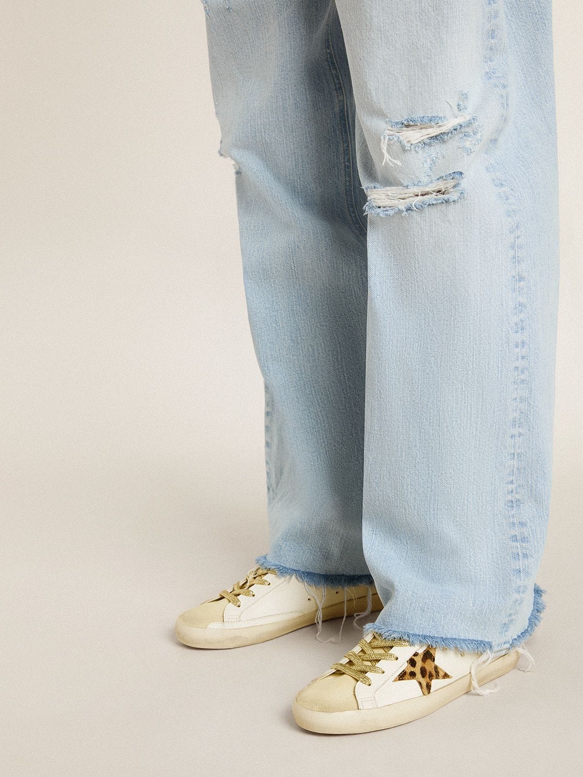 Super-Star Sabots with pony skin star and beige suede tongue - Golden Goose Women