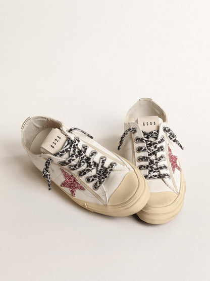 V-Star with pink glitter star and metallic leather heel tab - Golden Goose Women