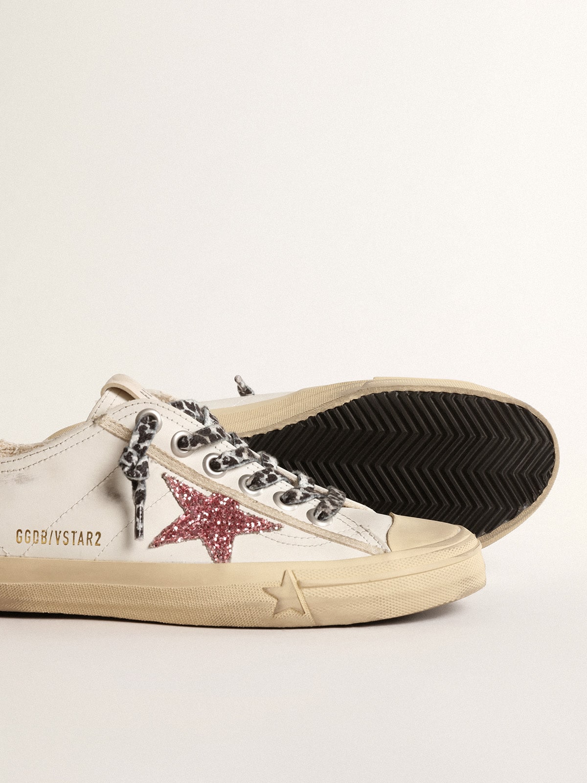 V-Star with pink glitter star and metallic leather heel tab - Golden Goose Women