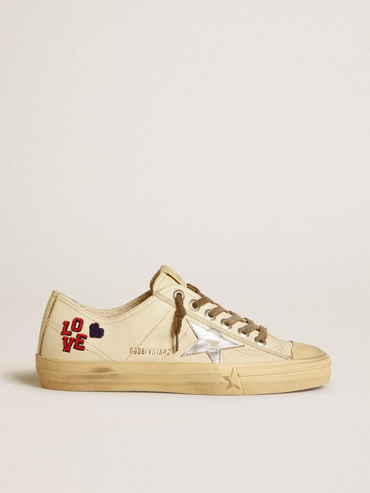 V-Star in ecru nappa with silver nappa star and beaded embroidery - Golden Goose Women