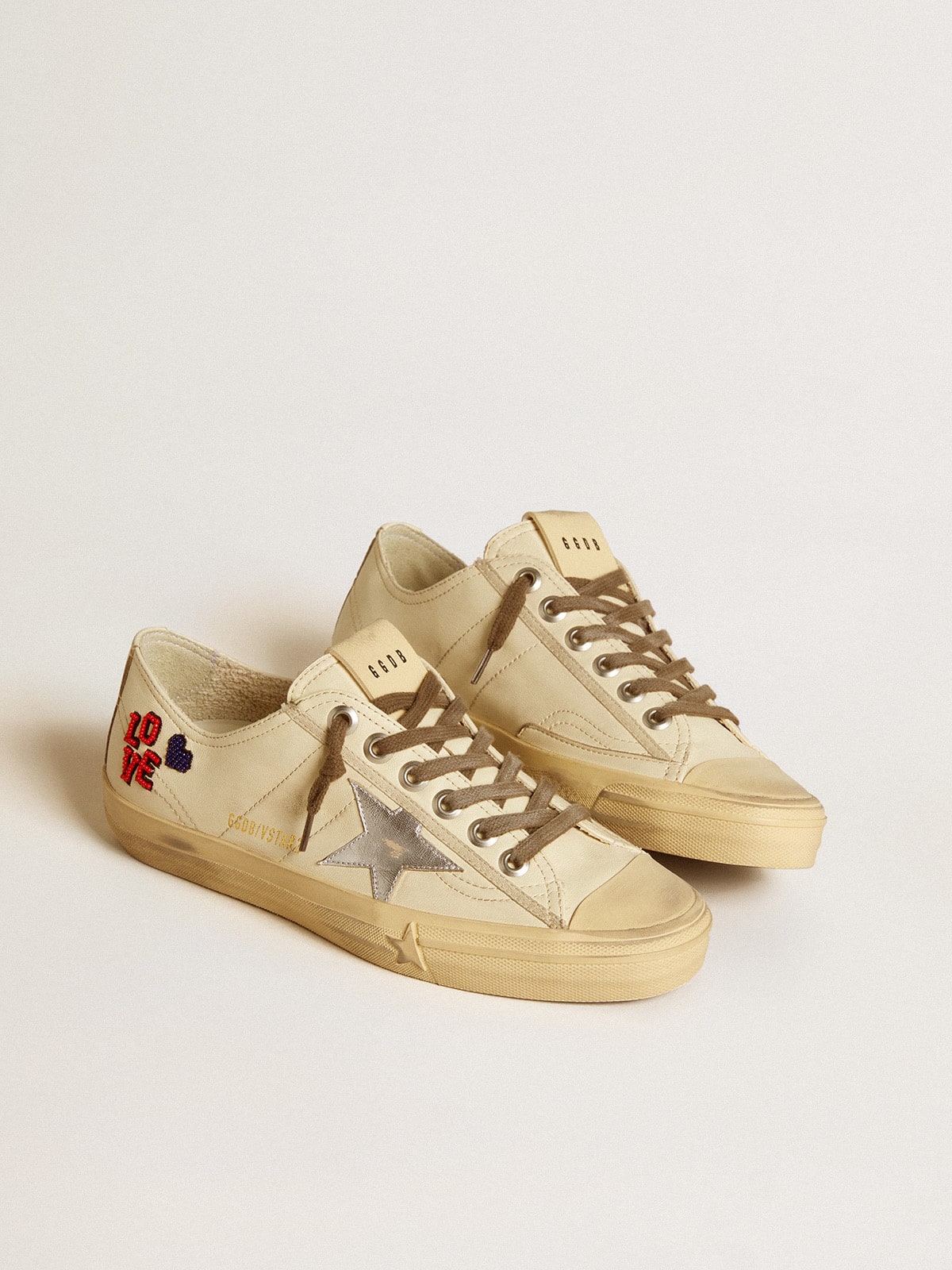 V-Star in ecru nappa with silver nappa star and beaded embroidery - Golden Goose Women