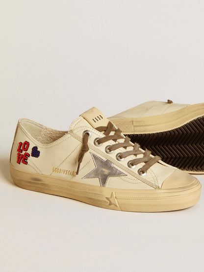 V-Star in ecru nappa with silver nappa star and beaded embroidery - Golden Goose Women