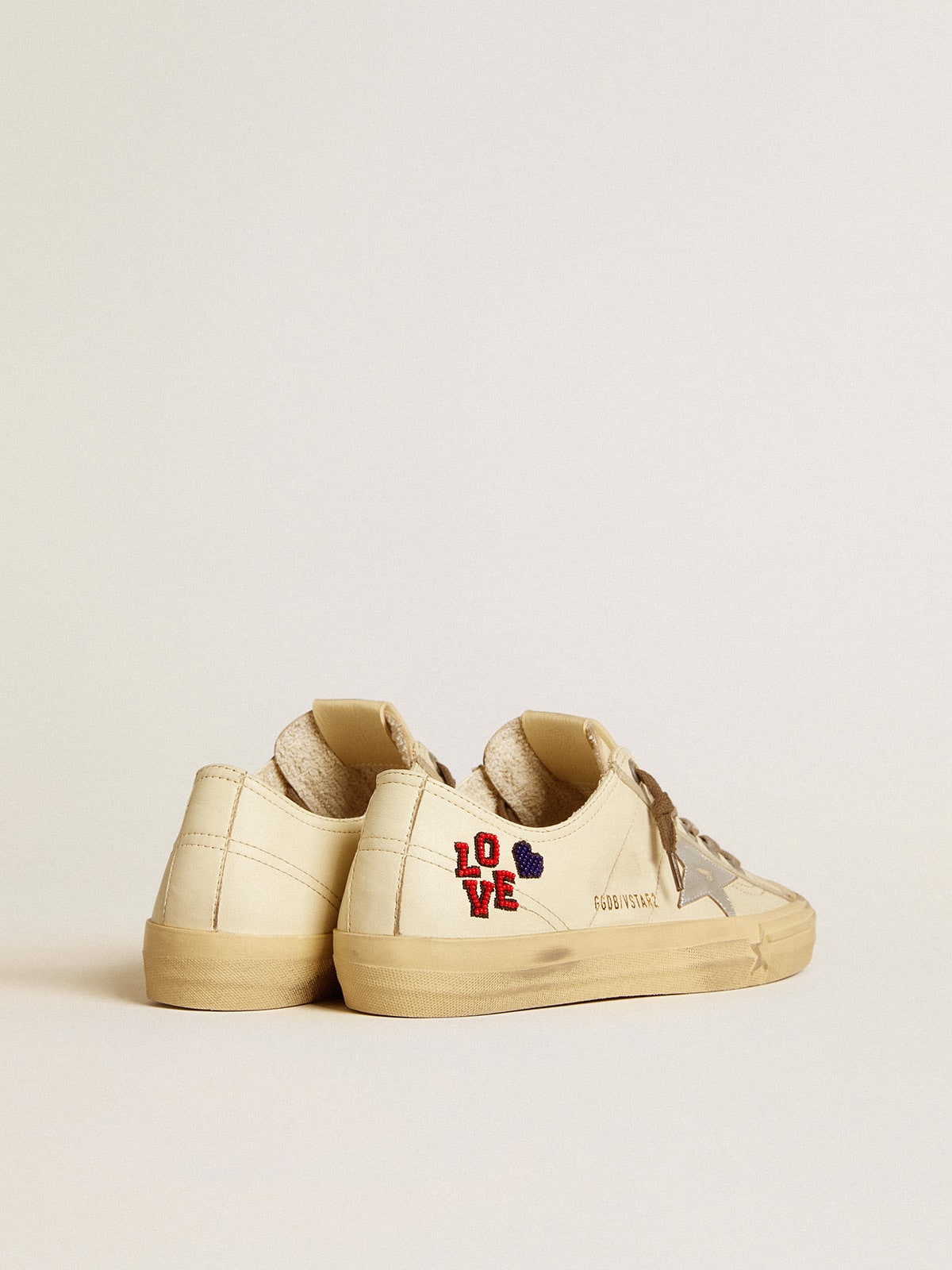 V-Star in ecru nappa with silver nappa star and beaded embroidery - Golden Goose Women